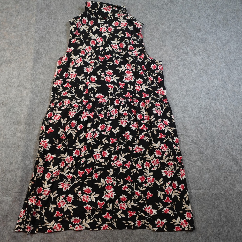 J Jill Dress Womens Large Black Floral Sleeveless Collared Midi Dress Pockets - Picture 3 of 10